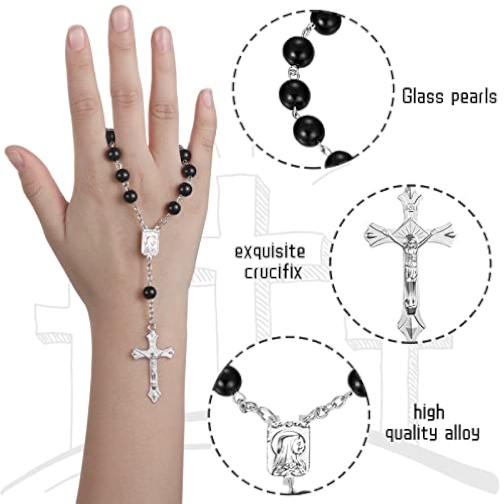 Auto Rosary for Rearview Mirror, 4 Pieces